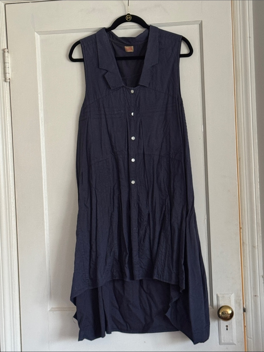 Navy Sleeveless High-Low Button Front Dress